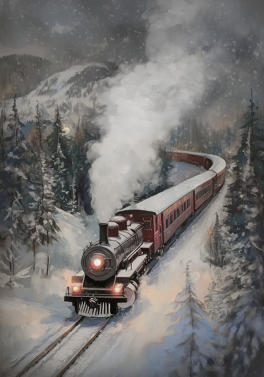 Snowfall Steam Train Poster