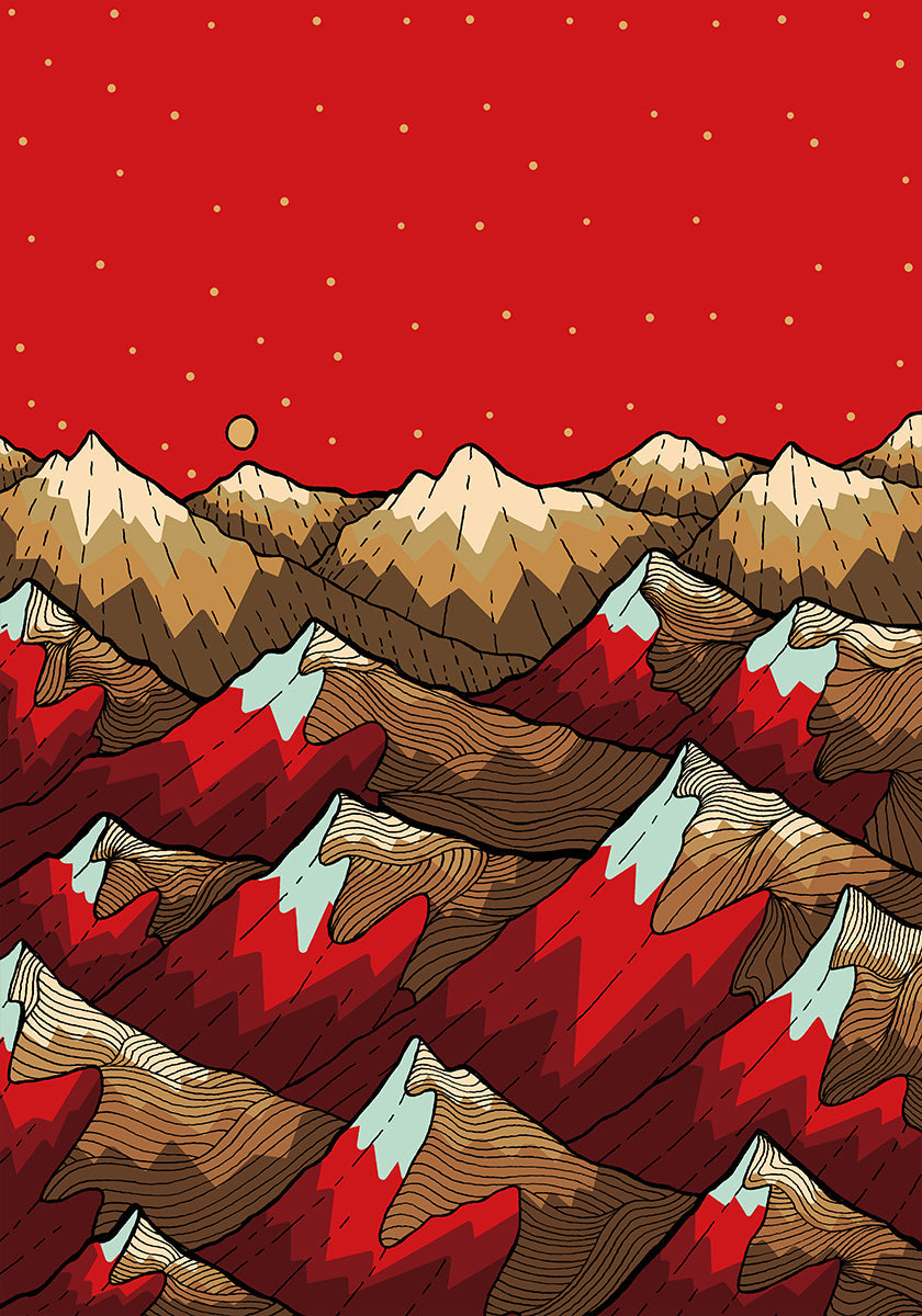 Golden red peaks Poster