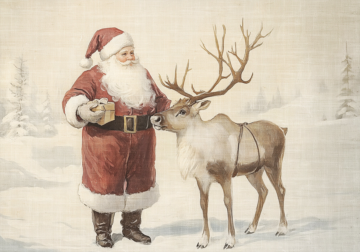Santa Claus with Reindeer in Winter Wonderland Poster