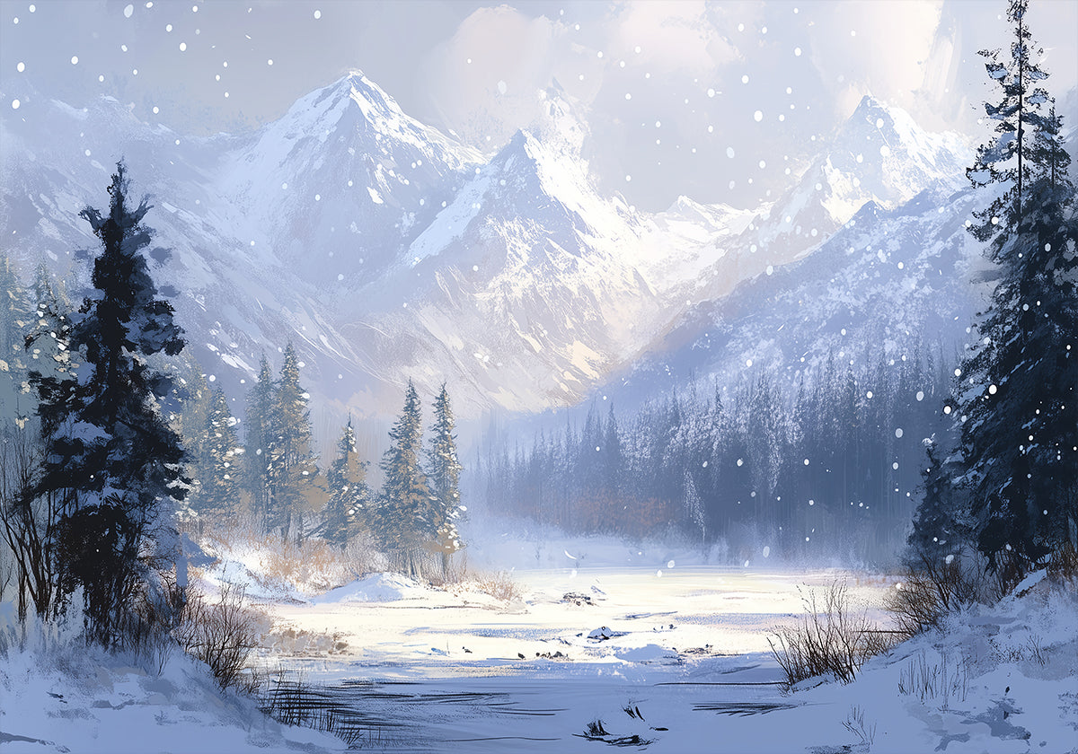 Winter Snowy Landscape Brush Strokes Poster
