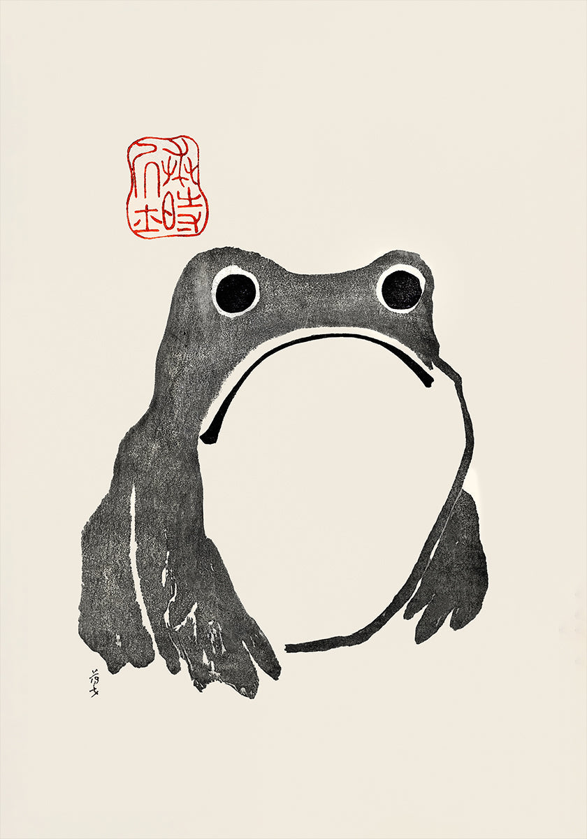 Grumpy Frog In Black Poster
