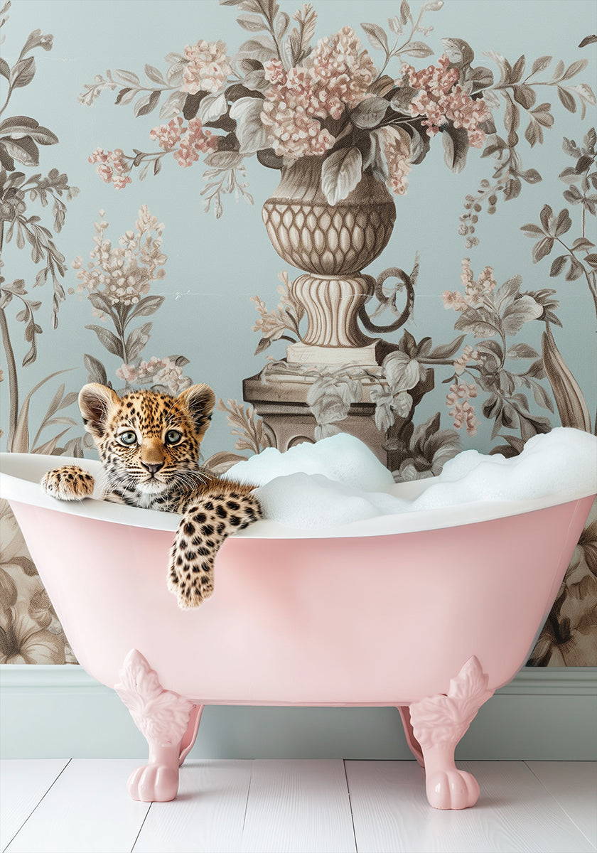 Leopard's Pink Bubble Bath Poster