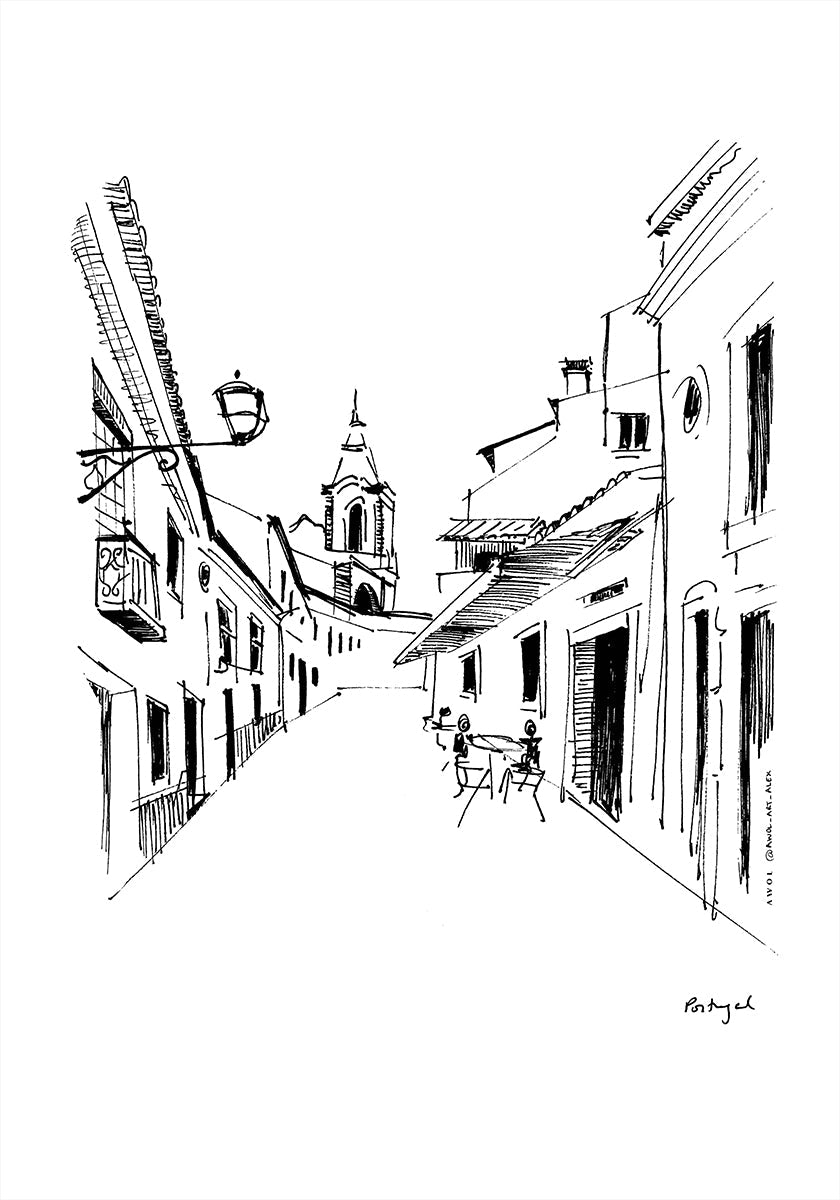 Waking Up In Portugal, Travel Sketch Poster