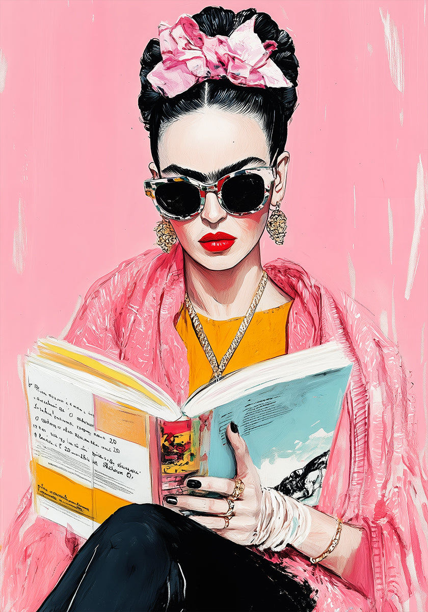 Frida Reading Book Poster