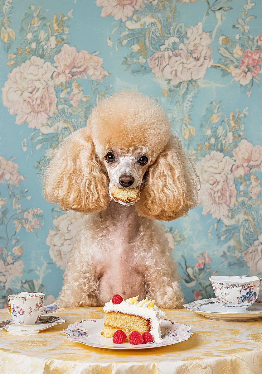 Poodle Sits At A Vintage Tea Table Poster
