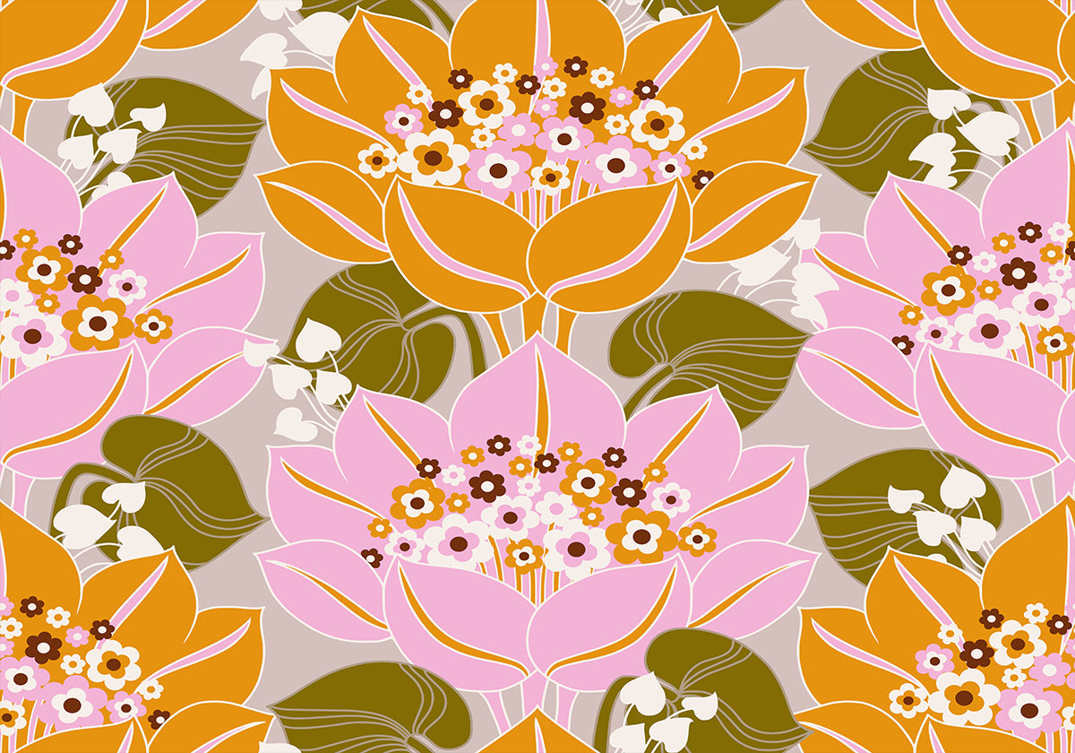 Pink and Orange Flowers with Green Leaves