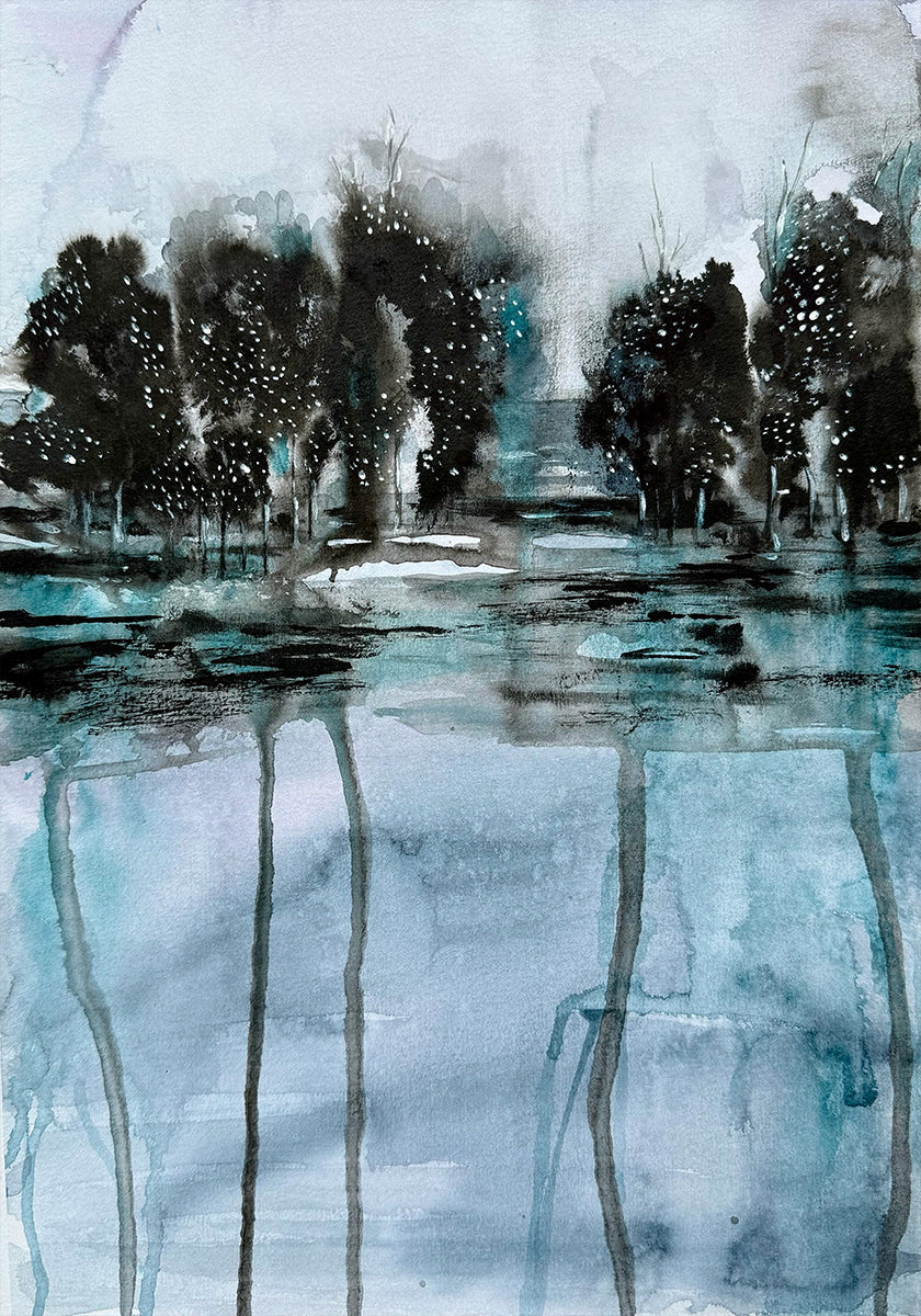 Trees Reflected in Water Poster