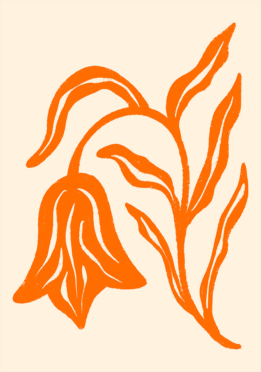 Stylized Orange Tulip And Leaves Poster
