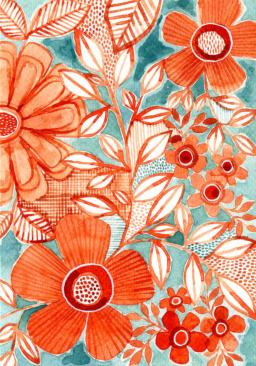 Red Daisies With Aqua Poster