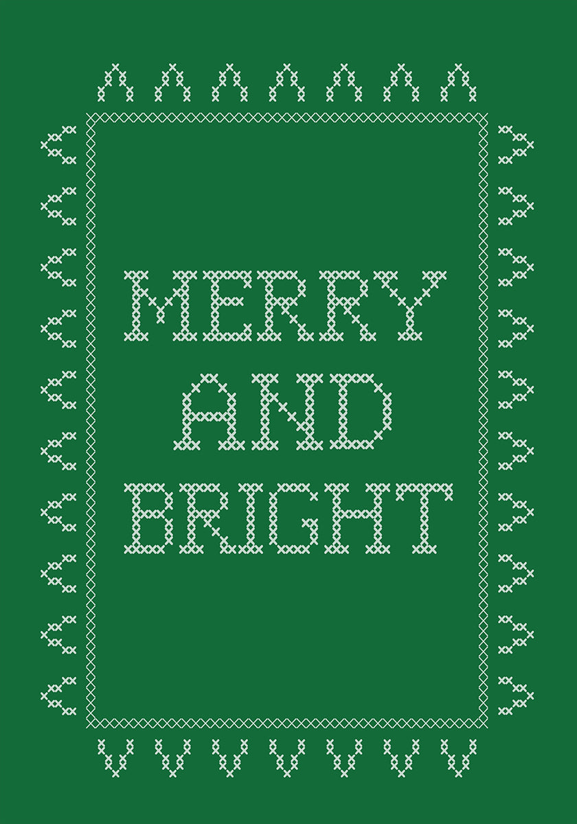 Merry and Bright - Cross Stitch - Green Poster