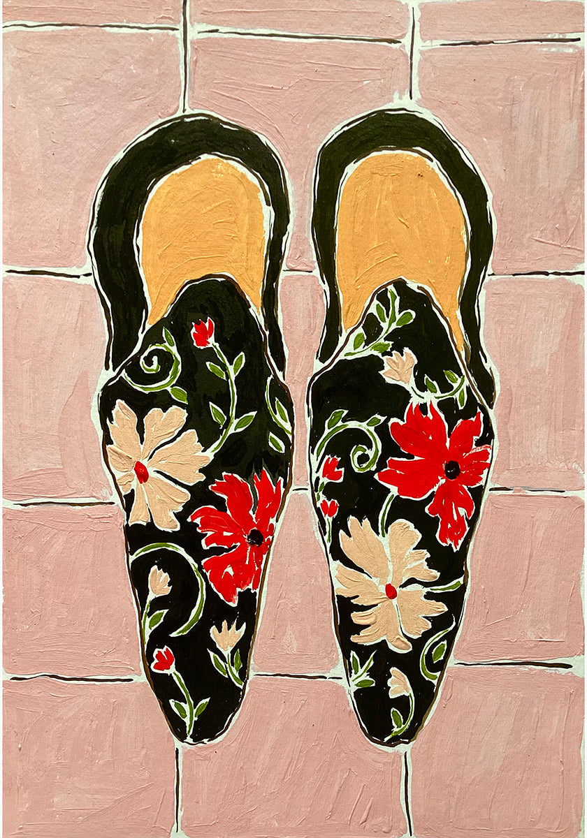 Black Shoes On Pink Tiles Poster