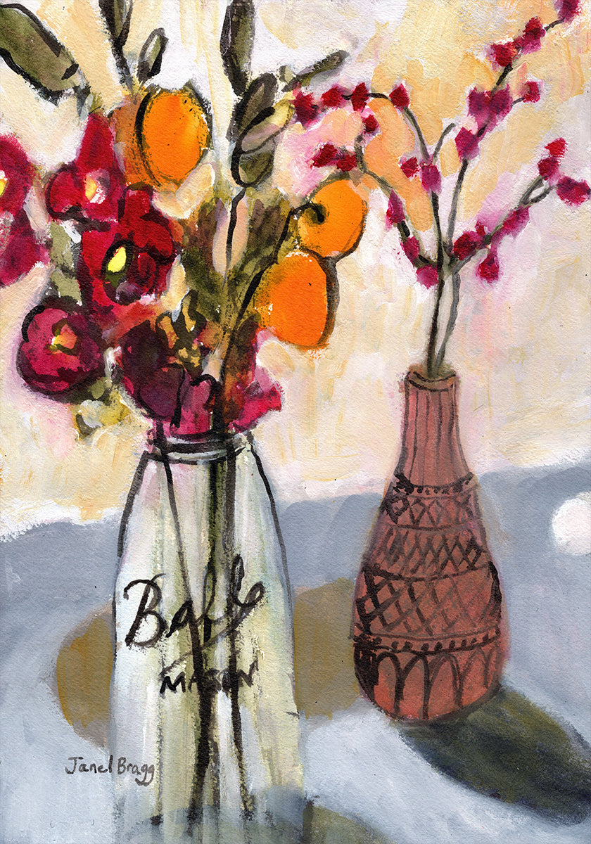 Still Life With Mason Jar and Flowers Poster