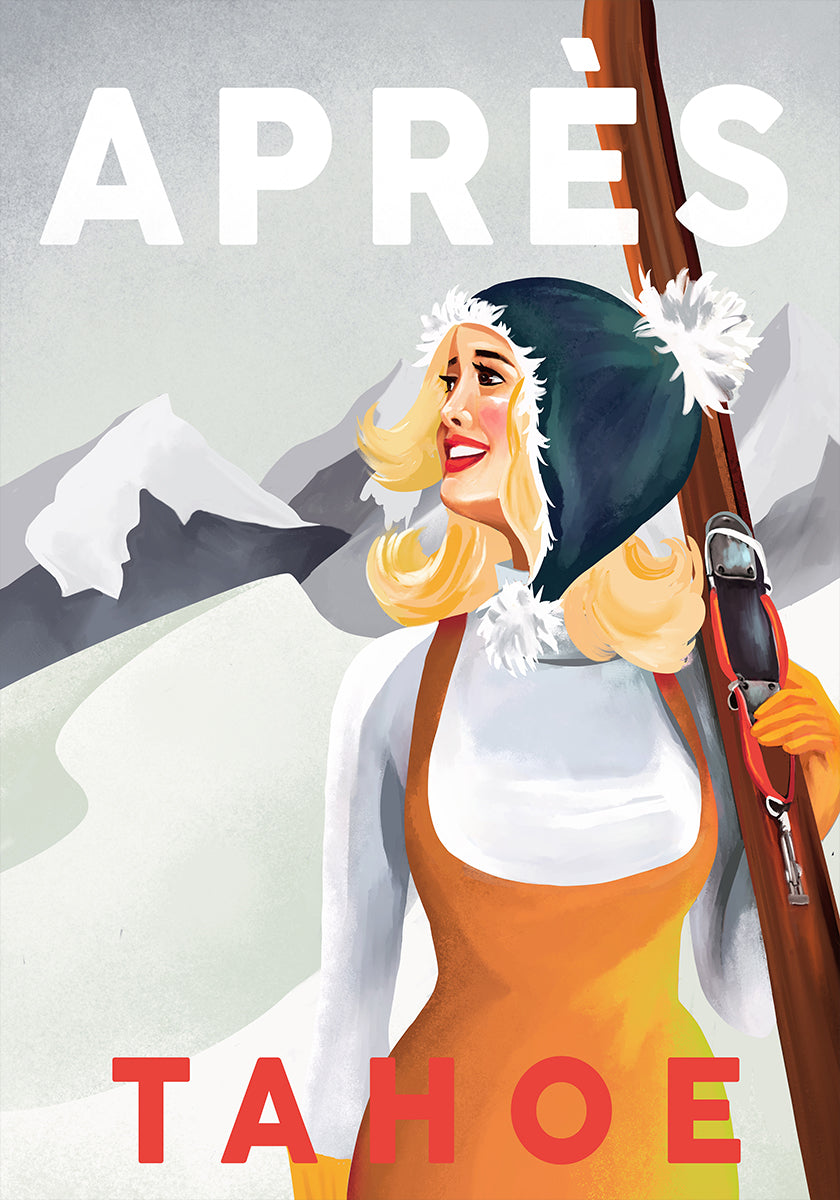 Apres Ski Lake Tahoe Vintage Pin Up Art Poster