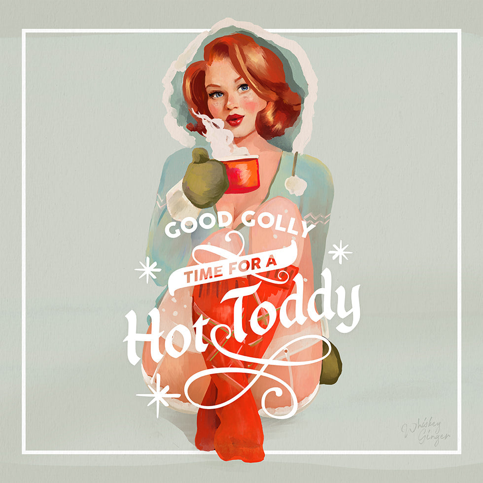 Hot Toddy Redhead Vintage Winter Cocktail Art Poster
