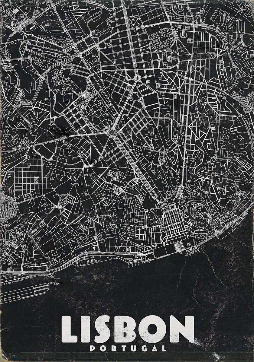 Lisbon Portugal Vintage Travel Map Poster
