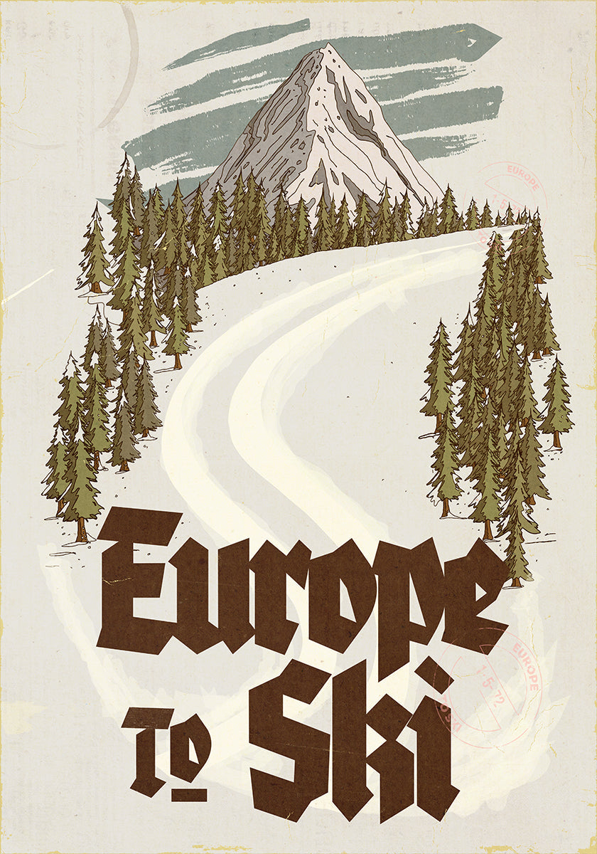 Europe To Ski Vintage Travel Postcard Poster