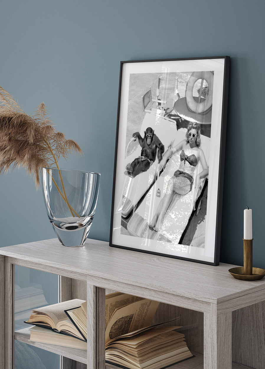 Chimpanzee Monkey Getting a Sun Bath Poster - Posterbox.no