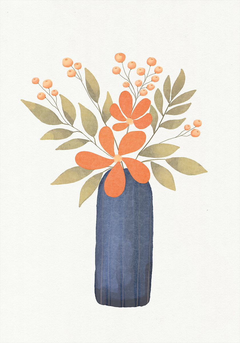 Orange Flowers In A Blue Vase (NEW) - Posterbox