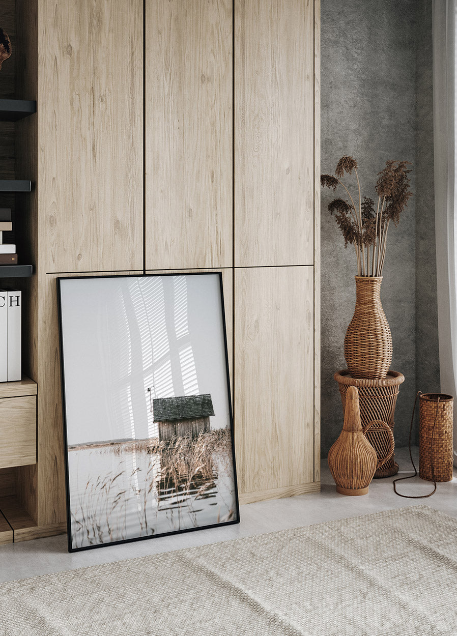 Wooden Cabin by Lake Poster - Posterbox.no