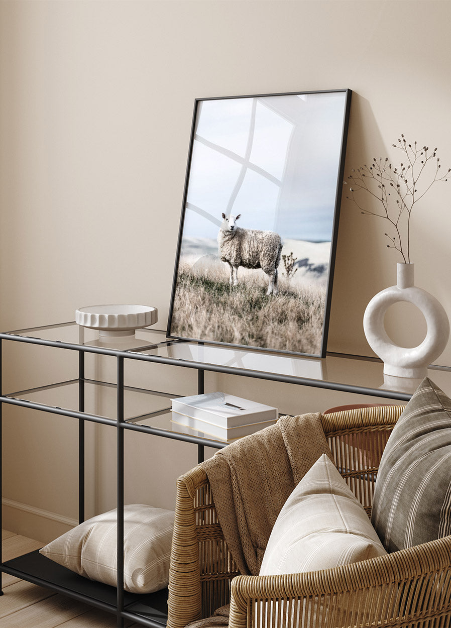 White Sheep in Field Poster - Posterbox.no