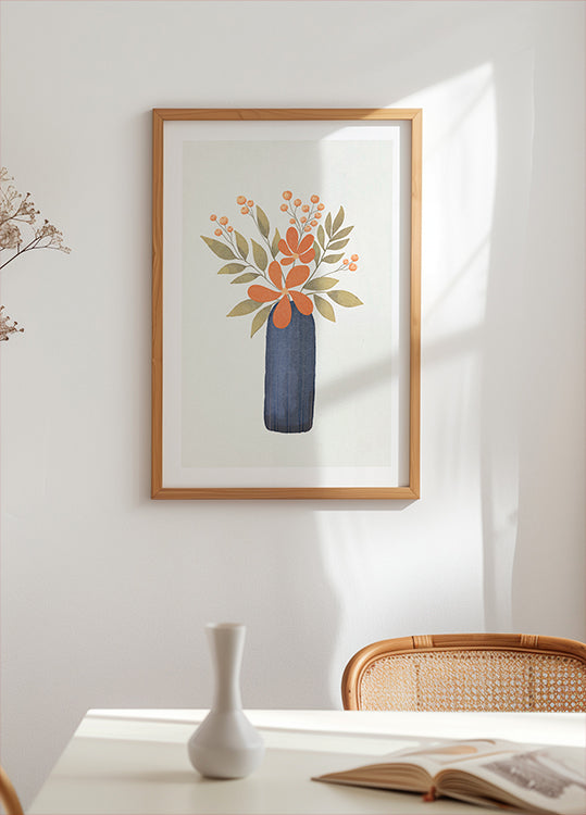 Orange Flowers In A Blue Vase (NEW) - Posterbox