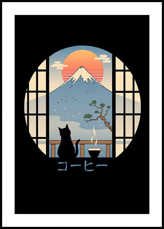Coffee Cat In Mt. Fuji (NEW) - Posterbox