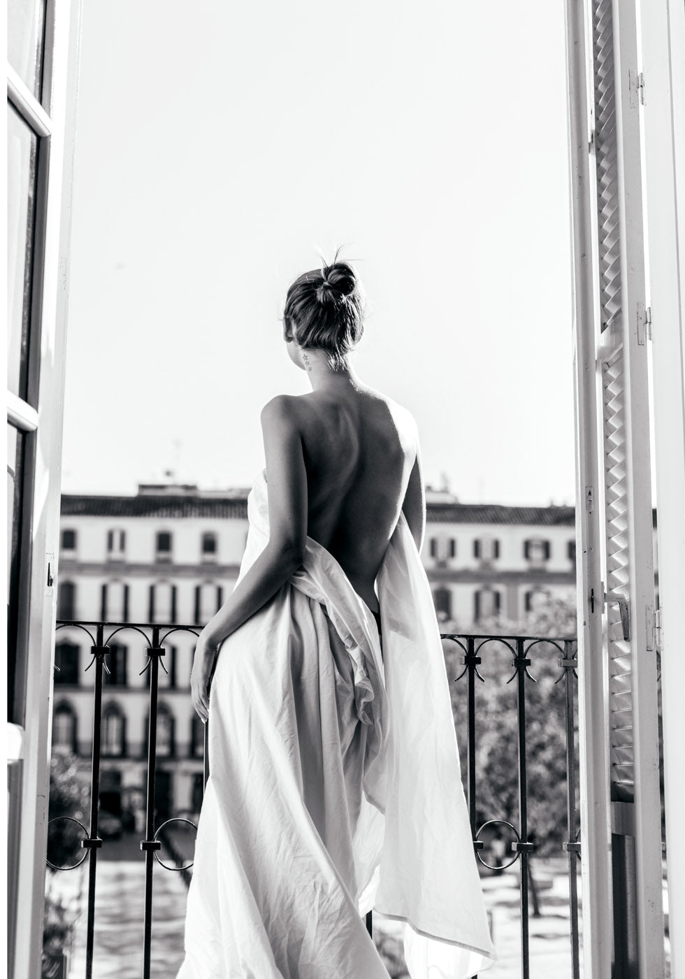 Women in White Dress in Window Poster - Posterbox.no