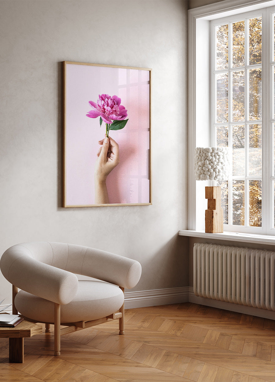 Holding Pink Peony Flower Poster - Posterbox.no