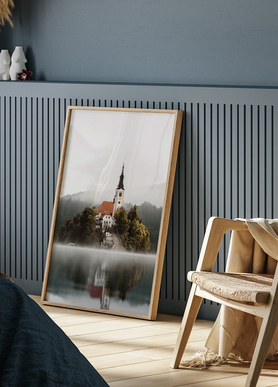 A Church On An Island In The Middle Of Lake Bled Poster - Posterbox.dk