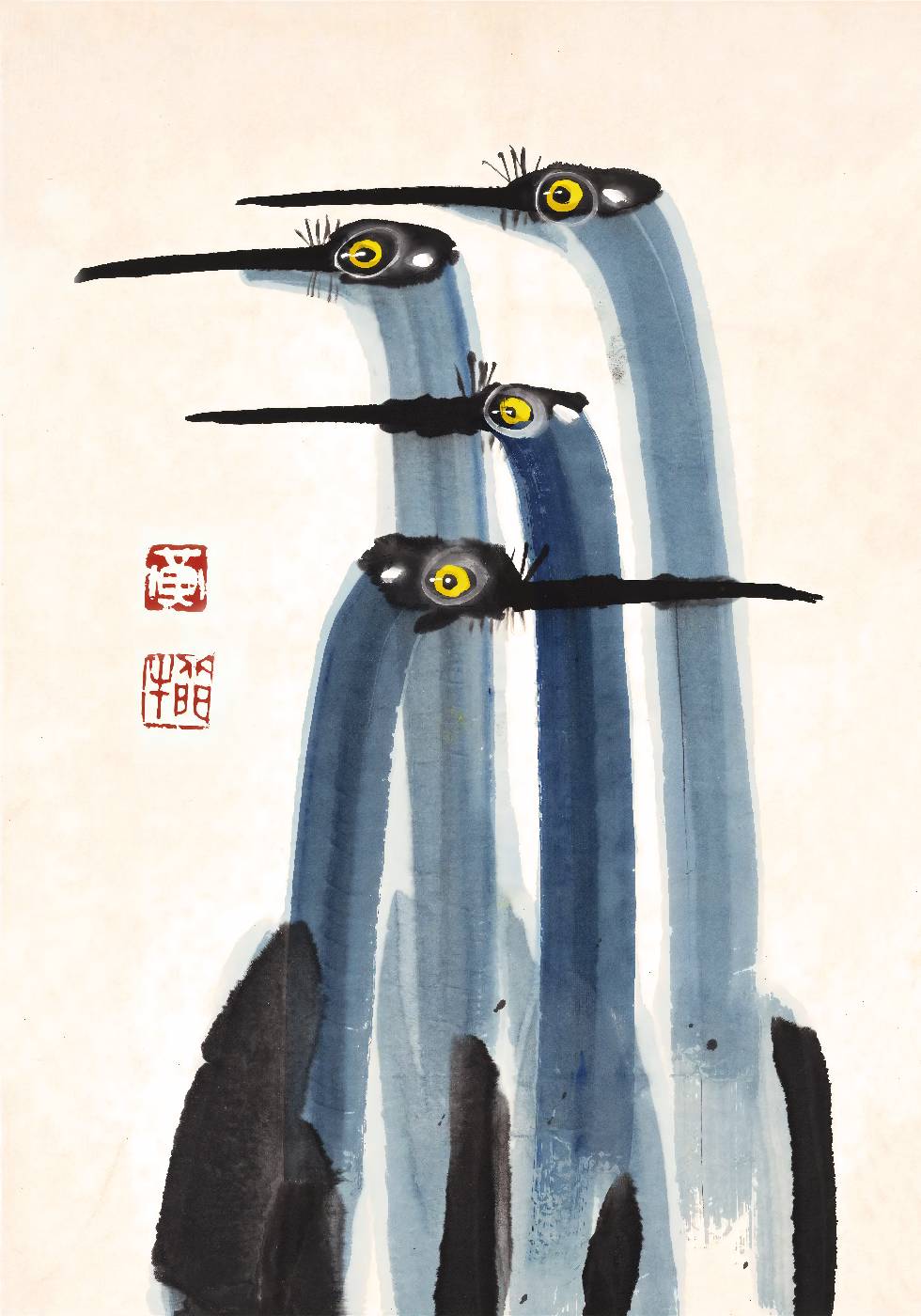 Antique Crane Watercolor Painting Poster - Posterbox.dk