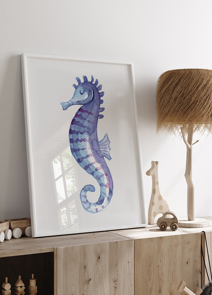 Blue Seahorse Poster - Posterbox.dk