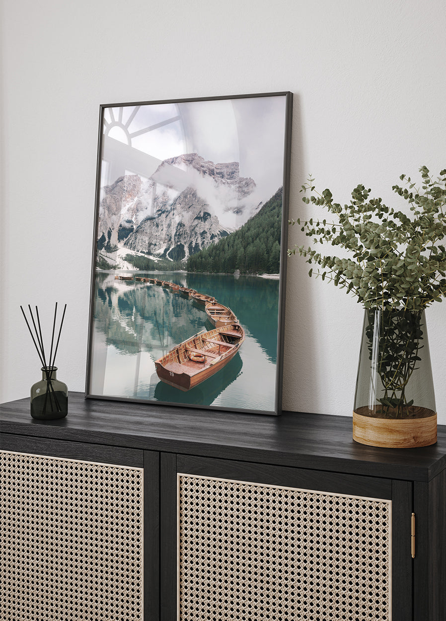 Boats At Braies Lake Poster - Posterbox.dk