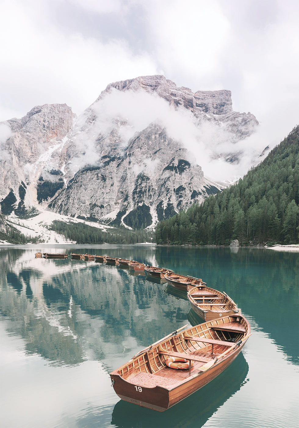 Boats At Braies Lake Poster - Posterbox.dk