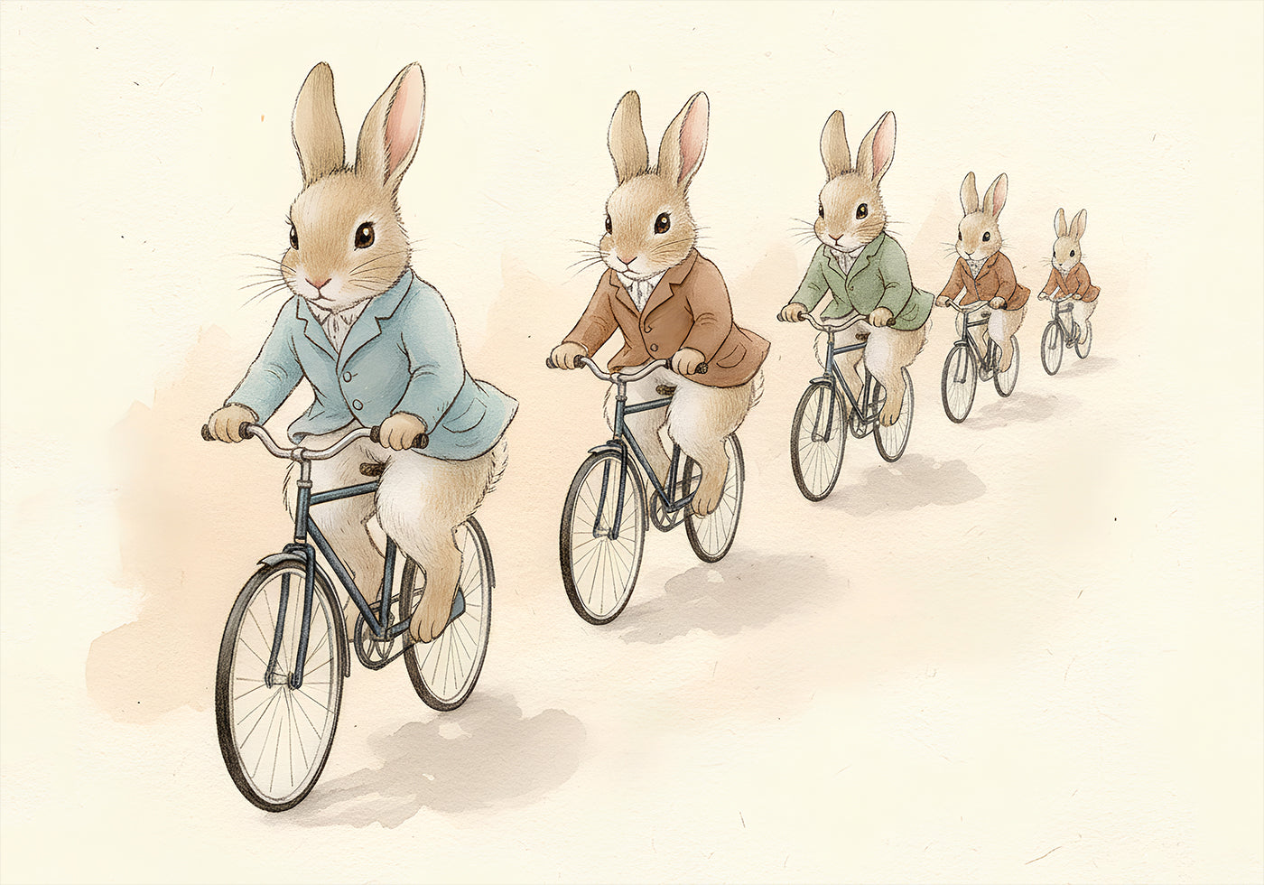Bunny Friends on Bicycles Poster