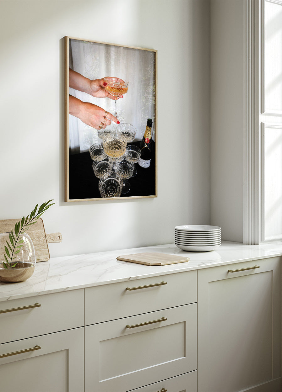 Champagne Glasses Pyramid Print Poster - Posterbox.dk