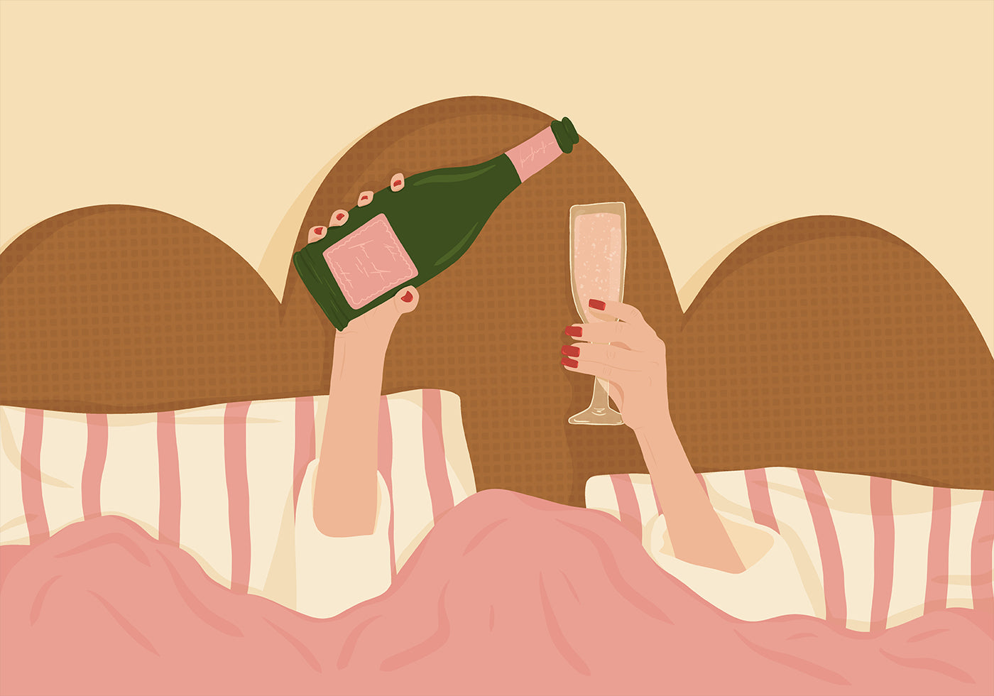 Champagne In Bed Illustration Poster