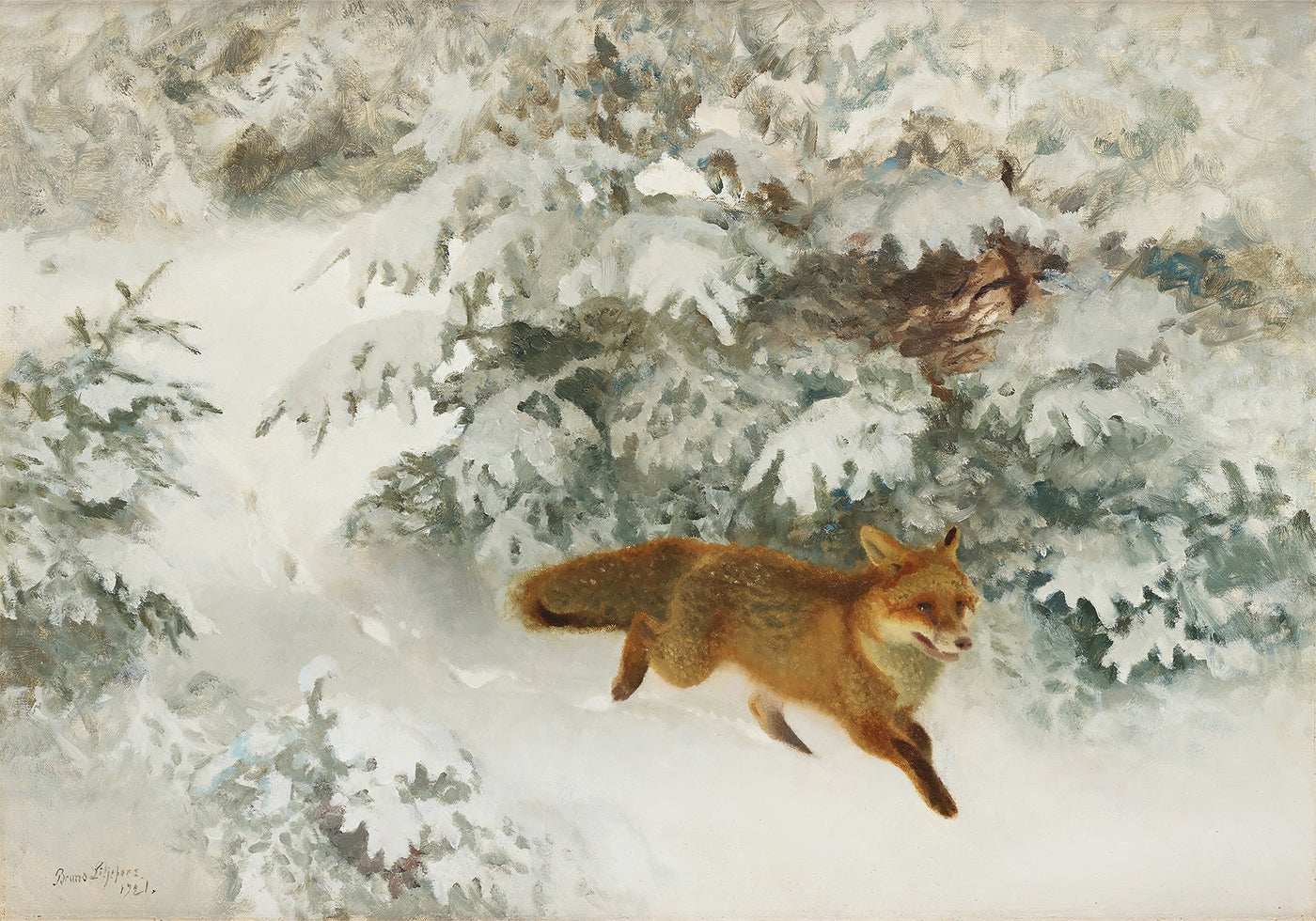 Fox in Winter Landscape By Bruno Liljefors No. 1 Poster - Posterbox.dk