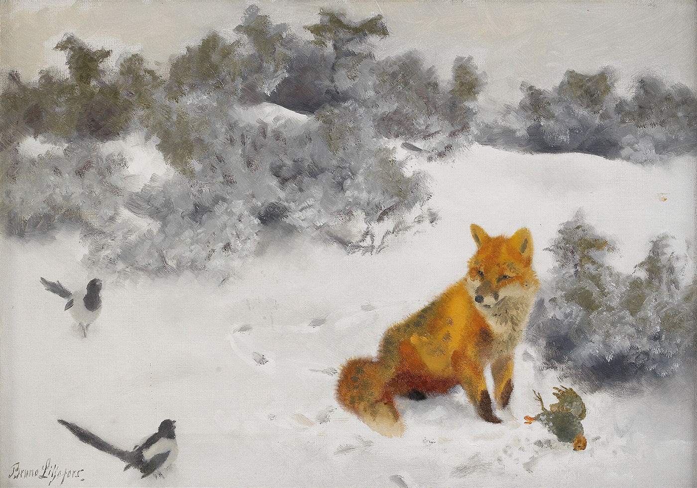 Fox in Winter Landscape By Bruno Liljefors No. 2 Poster - Posterbox.dk