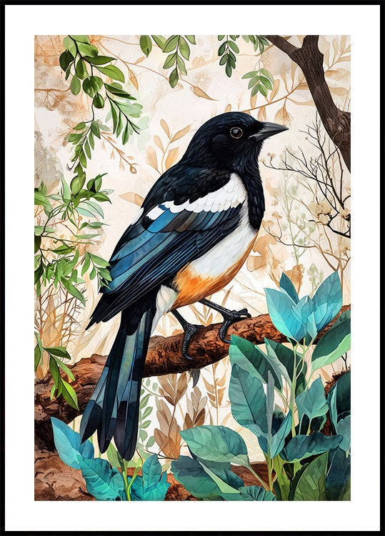 Animal Watercolor Art Bird Magpie Poster
