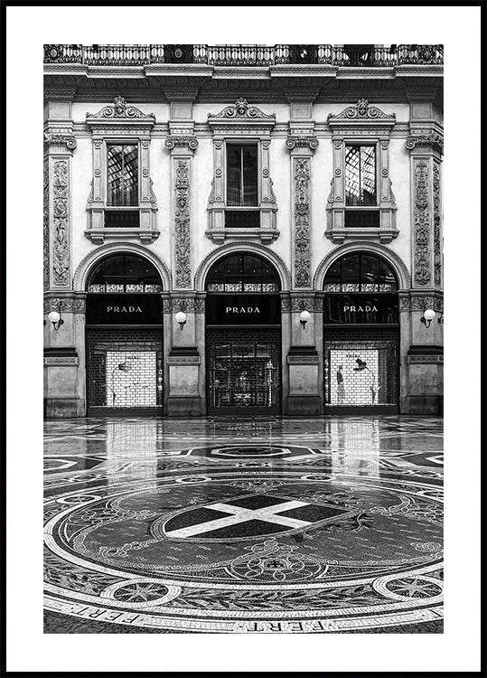 Prada Milan Façade Black & White Poster
