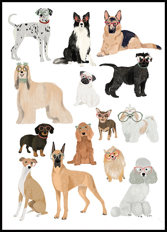 Dogs in glasses Print Poster