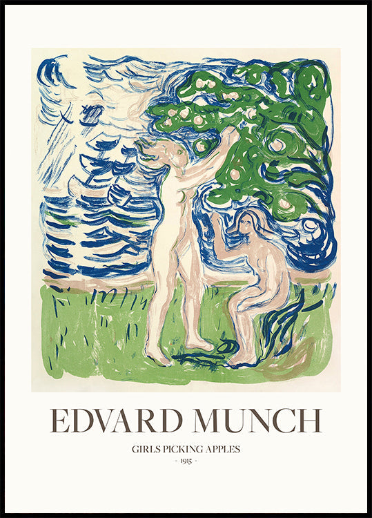 Girls Picking Apples Poster