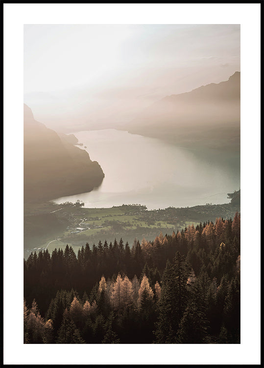 Misty Lake and Mountain View Poster - Posterbox.dk
