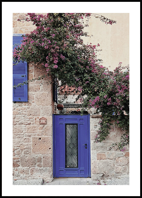 Vibrant Doorway with Bougainvillea Poster - Posterbox.dk