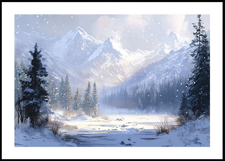 Winter Snowy Landscape Brush Strokes Poster