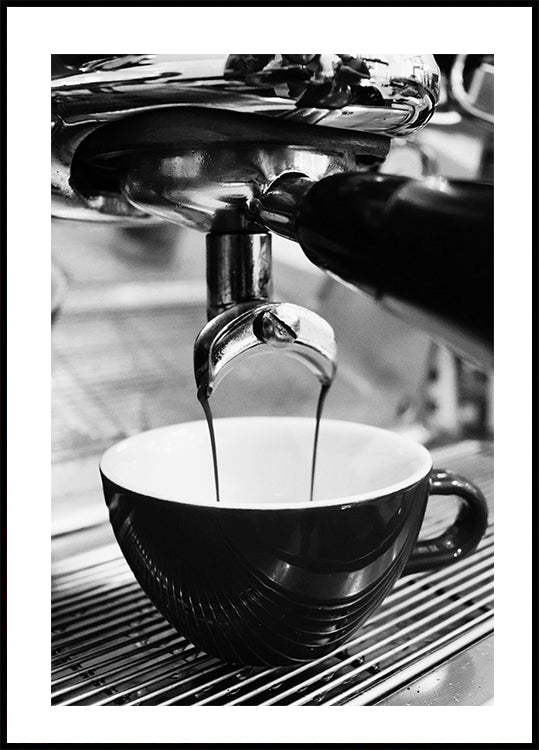 Pouring Espresso Coffee Into a Cup B&W Poster - Posterbox.dk