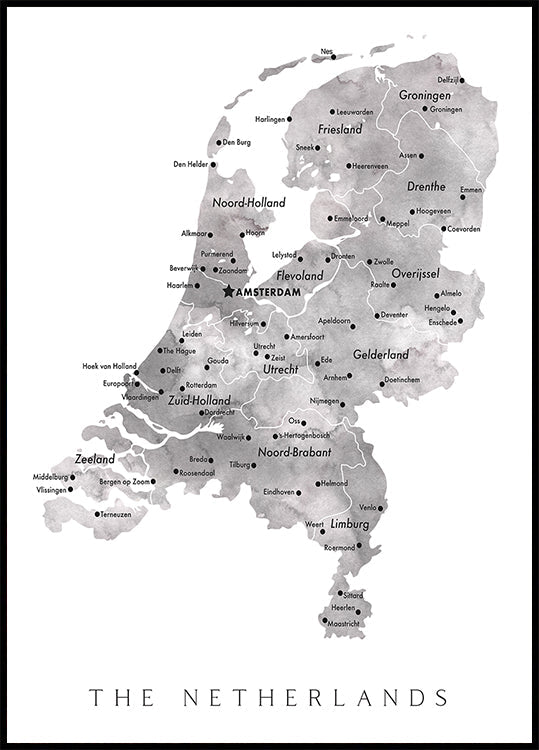 Gray map of the Netherlands Poster
