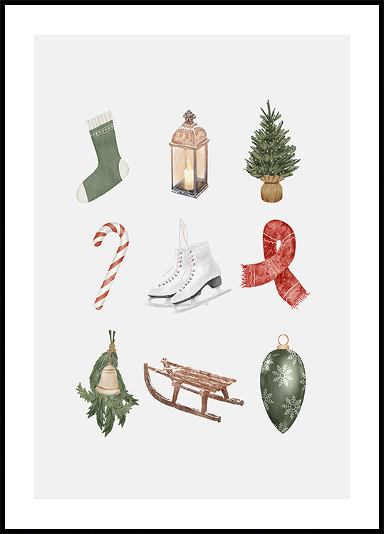 Nine Cute Christmas Items Poster