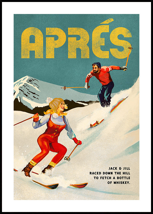 Vintage Pin Up Apres Whiskey Ski Couple Poster
