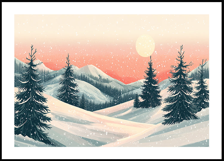 Snowy Winter Christmas Landscape Poster